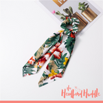 Chiffon White Hawaii Hibiscus Ponytail Scarf