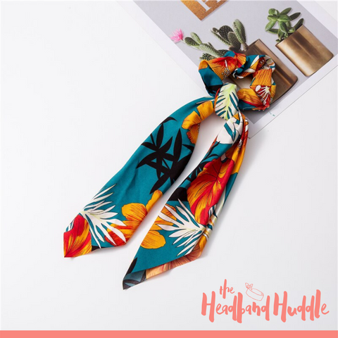 Tropical Passion Teal Ponytail Scarf